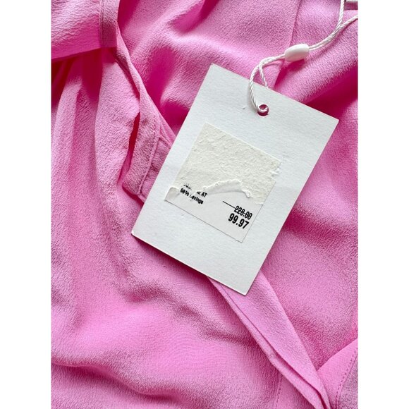 NWT JOIE Terabithia Tulip Pink 100% Silk Crepe Short Puff Sleeve Blouse, Size M - Picture 10 of 12
